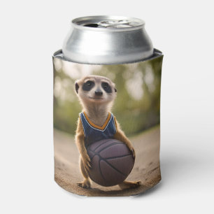 Little Hoop Star: Baby Meerkat Holding Basketball Can Cooler