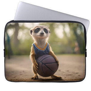 Little Hoop Star: Baby Meerkat Holding Basketball Laptop Sleeve
