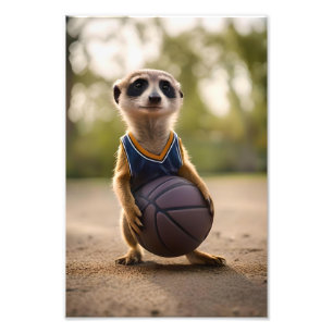 Little Hoop Star: Baby Meerkat Holding Basketball Photo Print