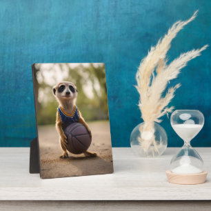 Little Hoop Star: Baby Meerkat Holding Basketball Plaque