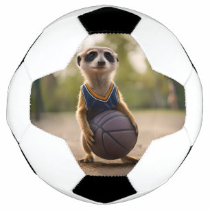 Little Hoop Star: Baby Meerkat Holding Basketball Soccer Ball