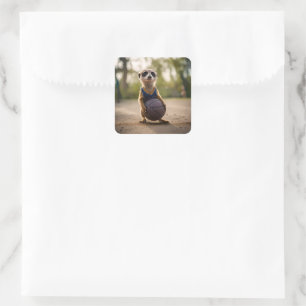 Little Hoop Star: Baby Meerkat Holding Basketball Square Sticker