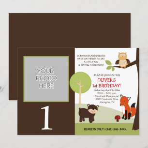 Little Hoot Woodland Forest Photo Birthday Invitation