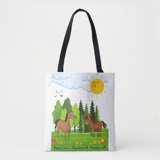 Little horses design for kids tote bag (Front)