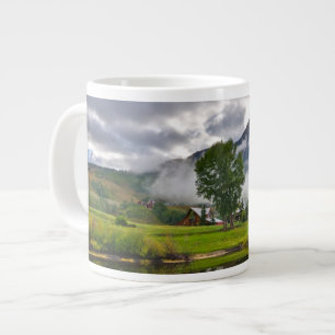 Little House in Mist on Lake Large Coffee Mug