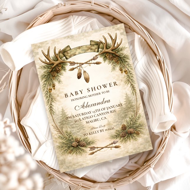 Little Hunter Antler Woodland Baby Shower Invitation (Creator Uploaded)