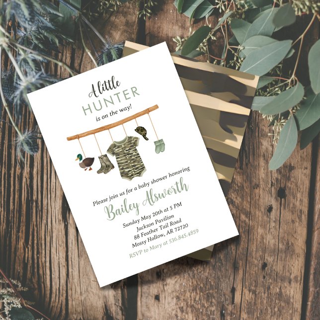 Little Hunter Duck Camo Rustic Baby Shower Invitation (Creator Uploaded)