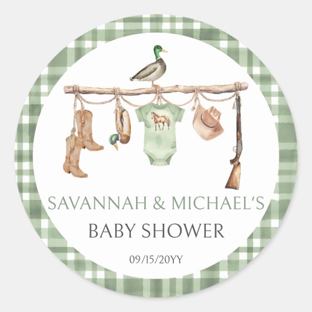 Little hunter Hunting Baby Shower Classic Round Sticker (Front)