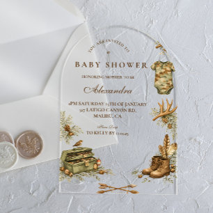 Little Hunter Woodland Keepsake Baby Shower Acrylic Invitations