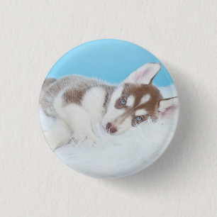 Little Husky Puppy Laying on a Blanket 3 Cm Round Badge