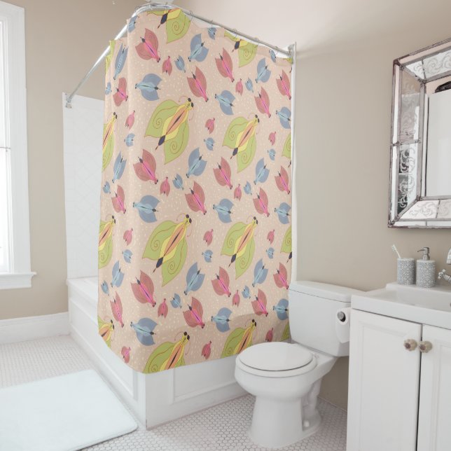 Little insect moth illustration light pattern shower curtain (In Situ)