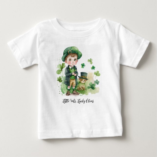 Little Irich Boy & Puppy Custom Name  Baby T-Shirt (Front)