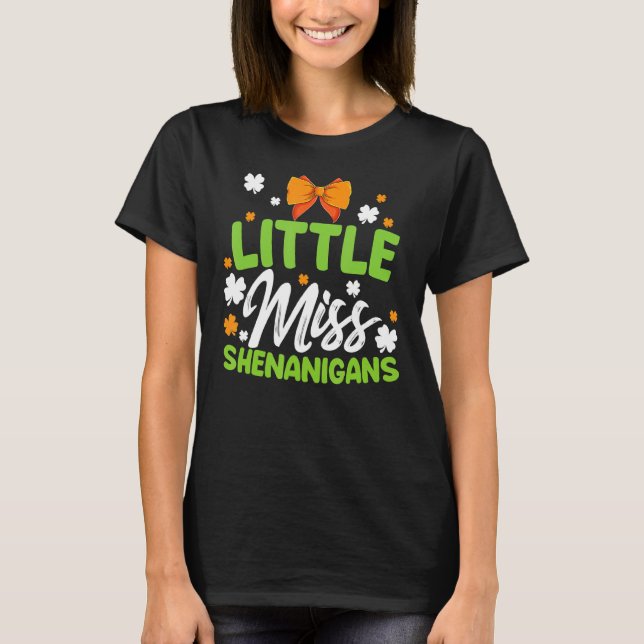 Little Irish Miss Shenanigans St Patricks Day Iris T-Shirt (Front)