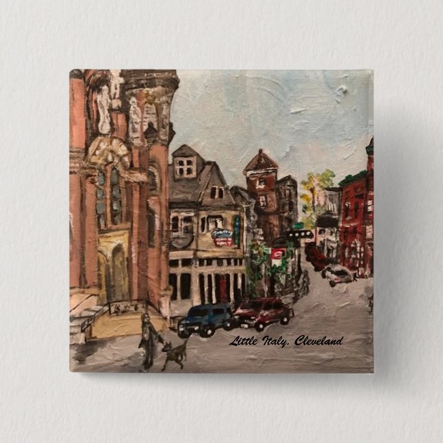 Little Italy, Cleveland Ohio Painting on a Button (Front)