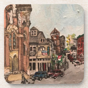 Little Italy, Cleveland Ohio Painting on a Coaster