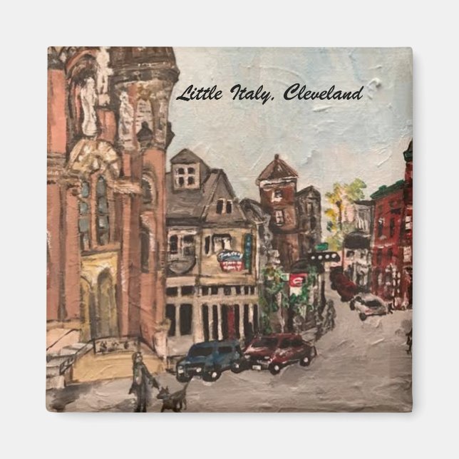 Little Italy, Cleveland Ohio Painting on a magnet (Front)
