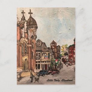 Little Italy, Cleveland Ohio Painting on Postcard