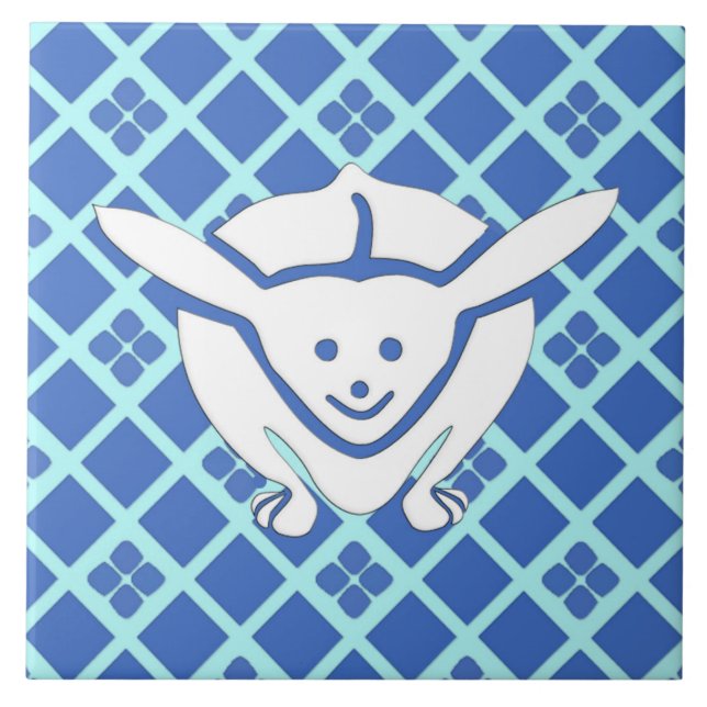 Little Japanese rabbit, blue Tile (Front)