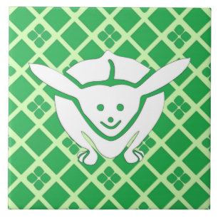 Little Japanese rabbit, green Ceramic Tile