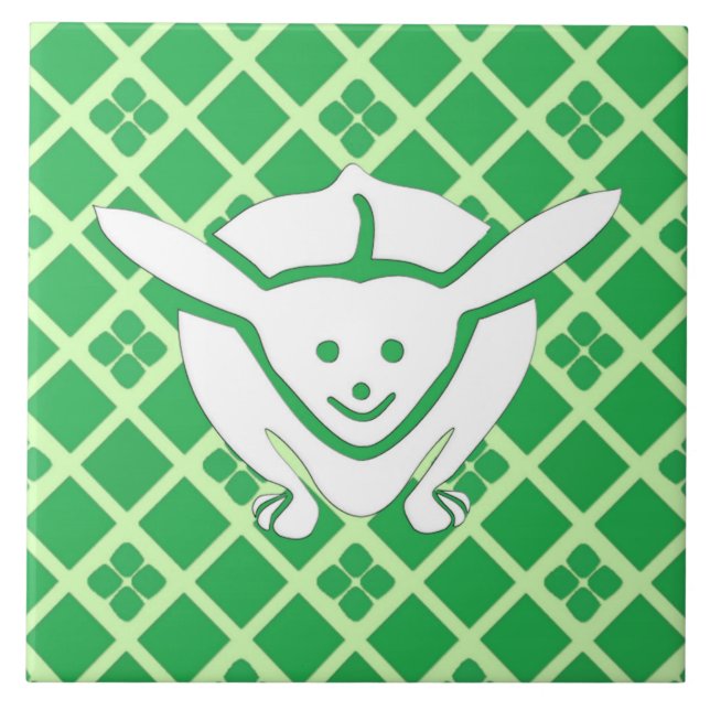 Little Japanese rabbit, green Ceramic Tile (Front)