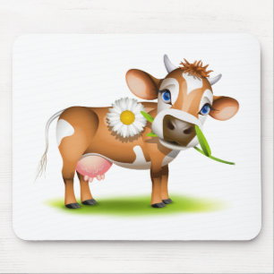 Little Jersey cow eating daisy Mouse Pad
