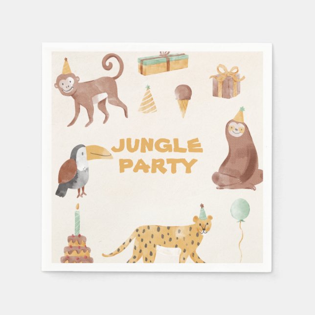 Little Jungle Animals Birthday Napkin (Front)