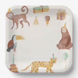 Little Jungle Animals Birthday Paper Plate