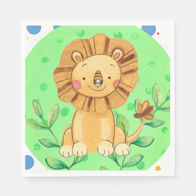 Little Jungle Lion Theme Napkins (Front)