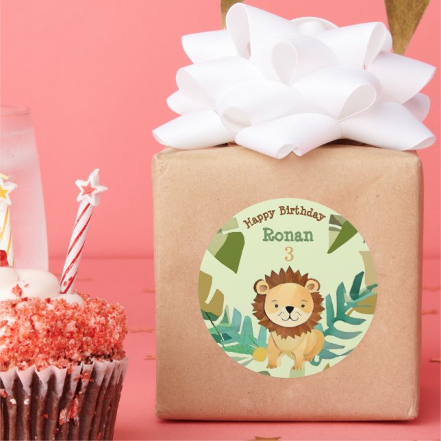 Little Jungle Prince Lion Birthday Classic Round Sticker (Party)