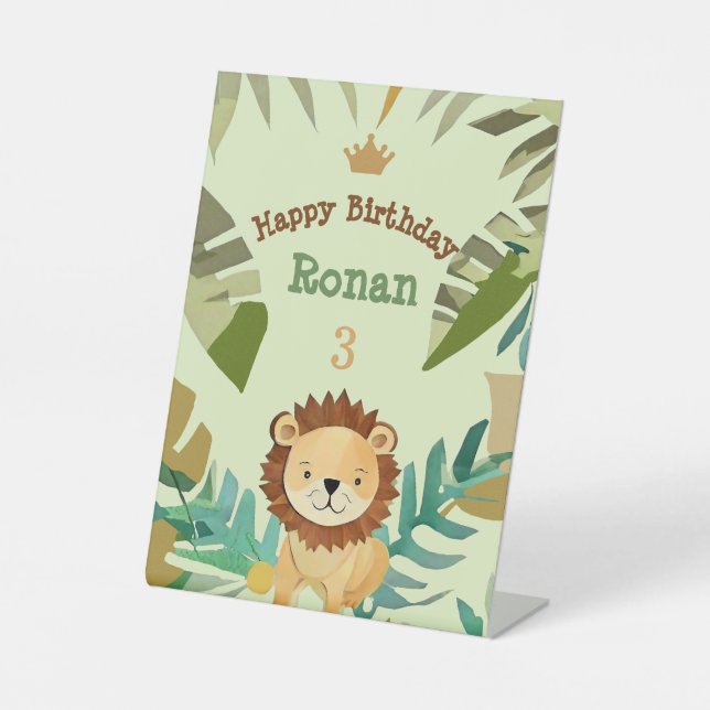 Little Jungle Prince Lion Birthday Pedestal Sign (Front)