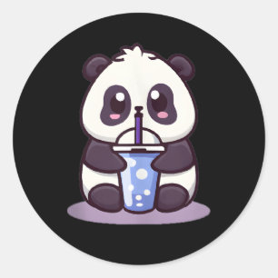 Little Kawaii Panda Drinking Boba Tea Anime Classic Round Sticker