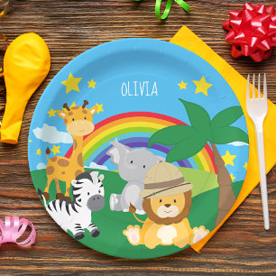 Little Kids Safari Jungle Animals and First Name Paper Plate