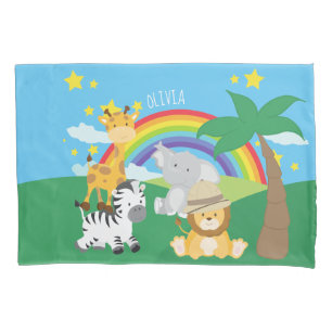 Little Kids Safari Jungle Animals and First Name Pillowcase