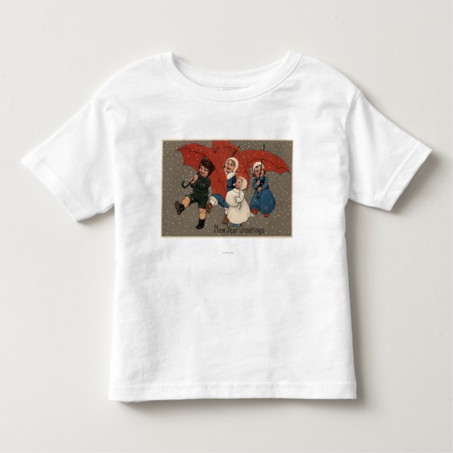 Little Kids with Umbrellas Toddler T-Shirt (Front)