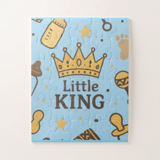 “Little King Baby Shower Banner – Blue & Gold Crow Jigsaw Puzzle