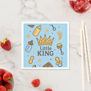 “Little King Baby Shower Banner – Blue & Gold Crow Napkin