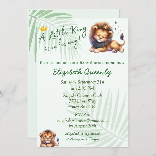 Little King Lion Baby shower invitation (Front/Back)