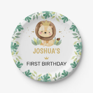 Little King Lion Crown 1st Birthday Paper Plate