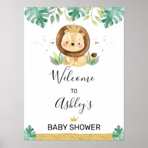 Little King Lion Crown Baby Shower Welcome Sign