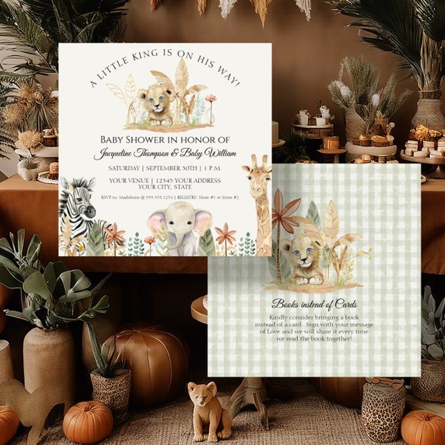 Little King Lion Zebra Giraffe Square Baby Shower Invitation (Creator Uploaded)