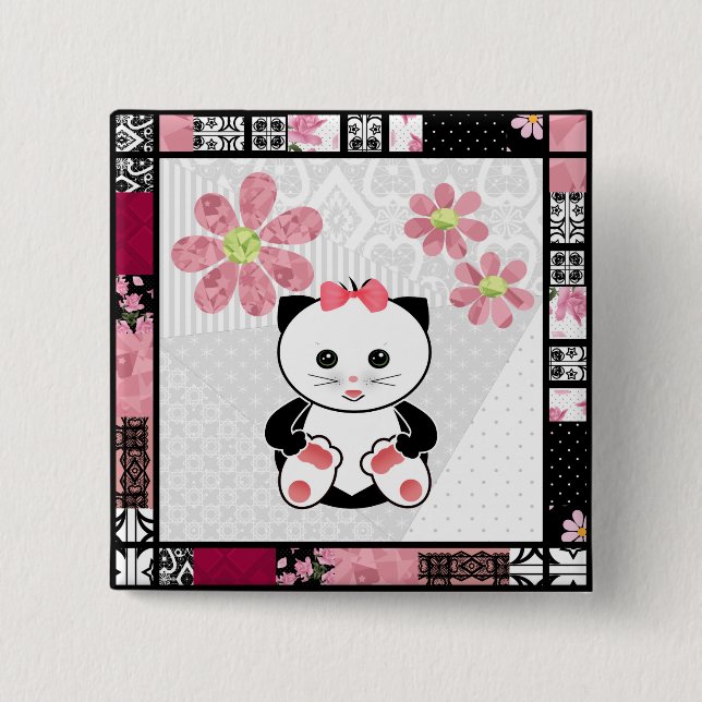 Little kitten 15 cm square badge (Front)