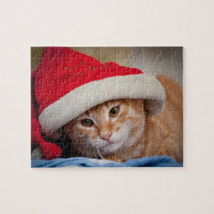 Little Kitten in Red Christmas Hat Jigsaw Puzzle