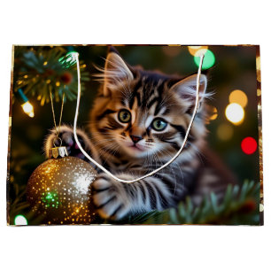 Little Kitten on Christmas Tree Large Gift Bag
