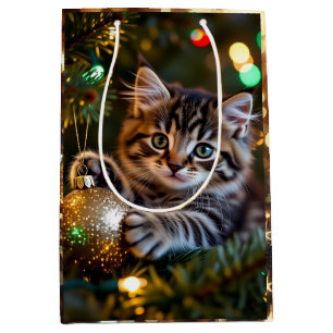 Little Kitten on Christmas Tree Medium Gift Bag