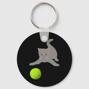 Little Kitten Playing With A Tennis Ball  Cat  Key Ring
