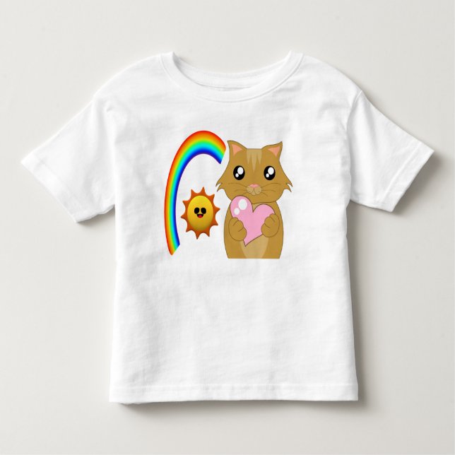 little kitten with heart and rainbow toddler T-Shirt (Front)