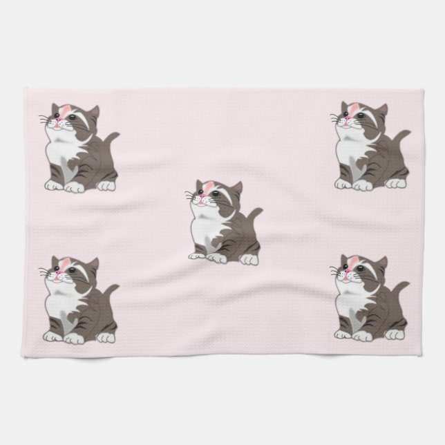 Little Kittens Kitchen Towel Pink (Horizontal)