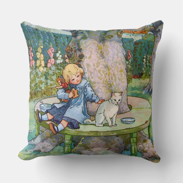 Little Kitty and Child from Mother Goose Cushion (Front)