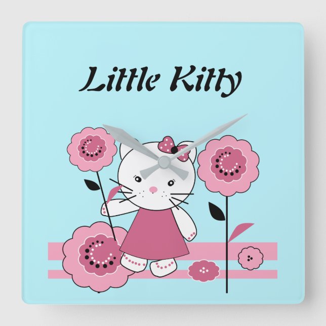 Little Kitty Square Wall Clock (Front)