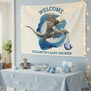 Little Knight Dragon Silver Star Baby Shower Banner